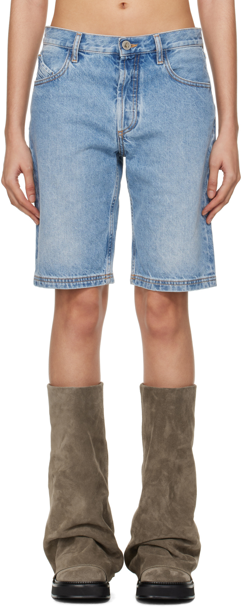Attico Denim Boyfriend Bermuda Shorts For In Blue