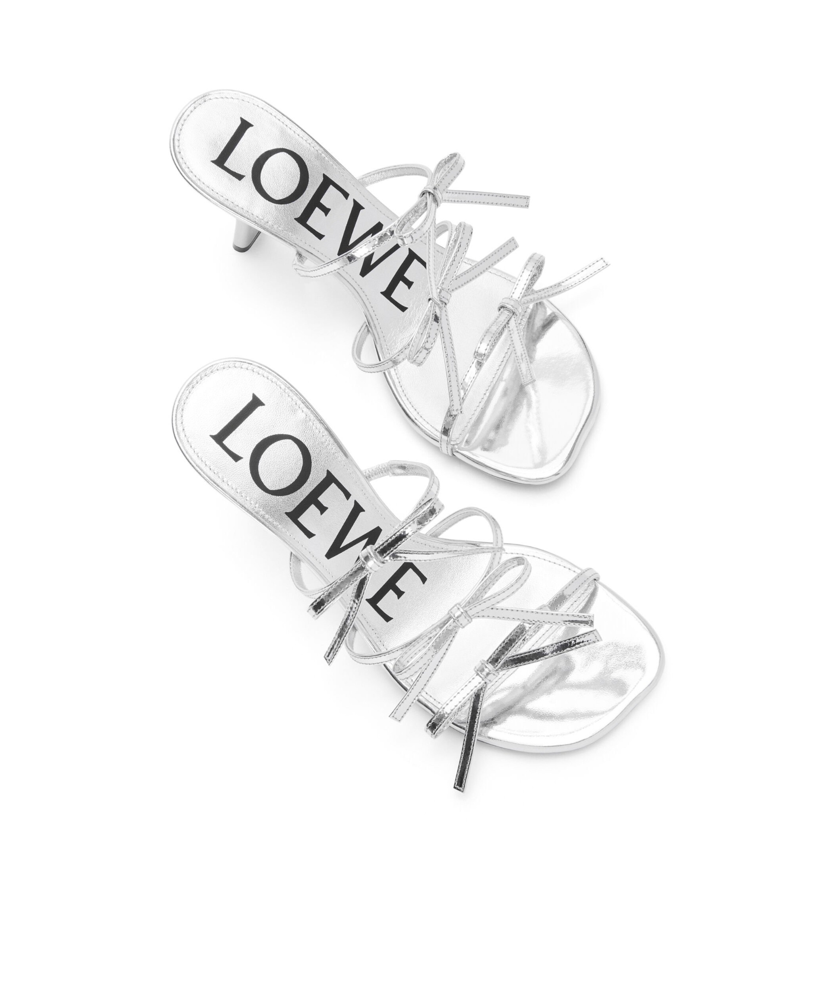 Loewe Petal Leather Mules Metallic Finish In White