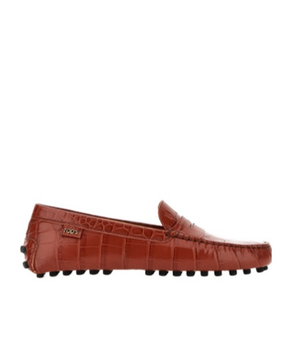 Tod's Gommino Croc-embossed Leather Loafer In Red