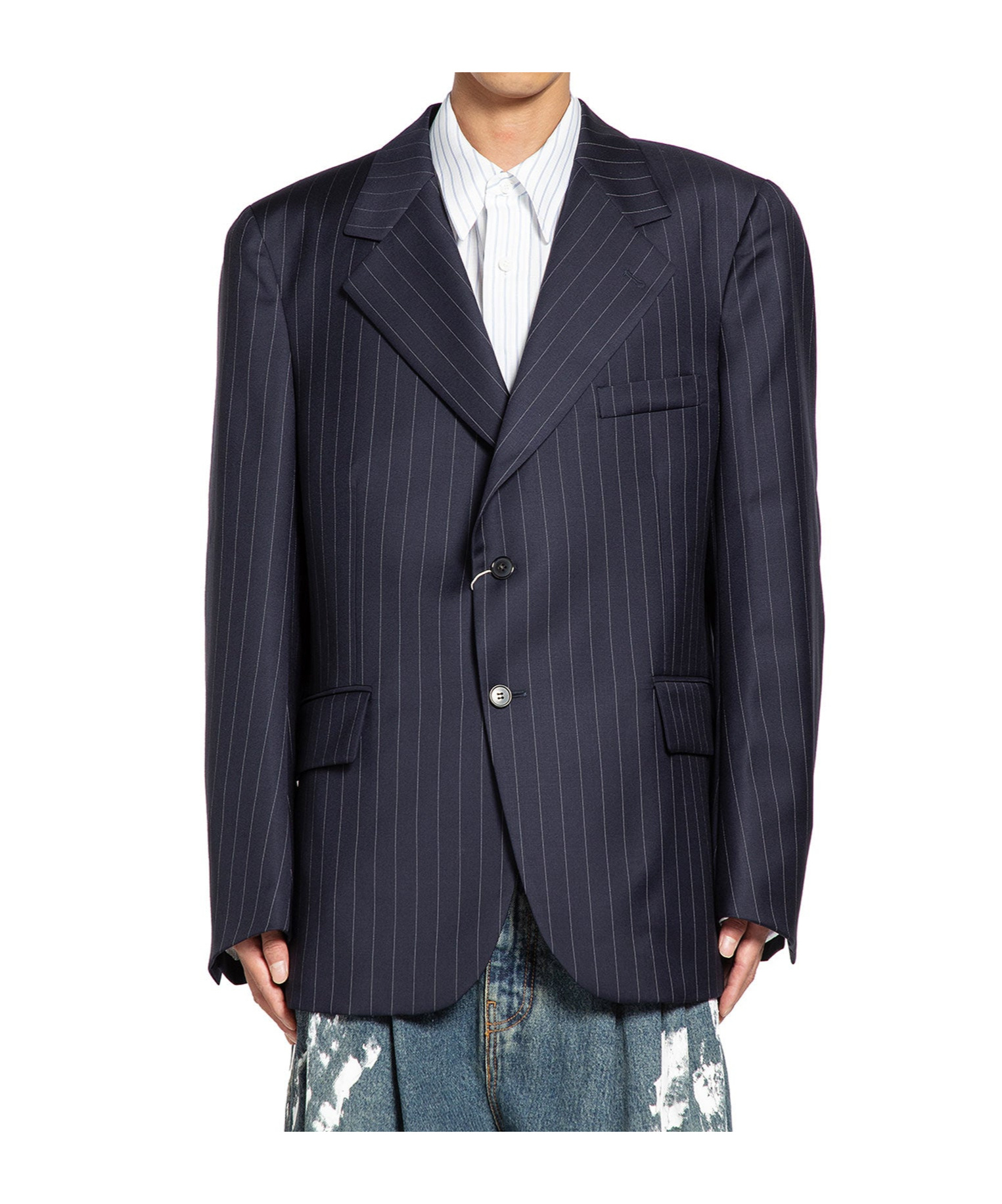 Hed Mayner Pinstripe Wool Suit Jacket In Multi