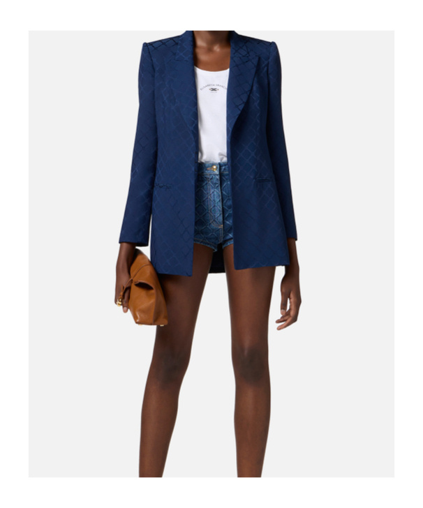 Elisabetta Franchi Satin-blazer Aus Diamant-jacquard In Blue