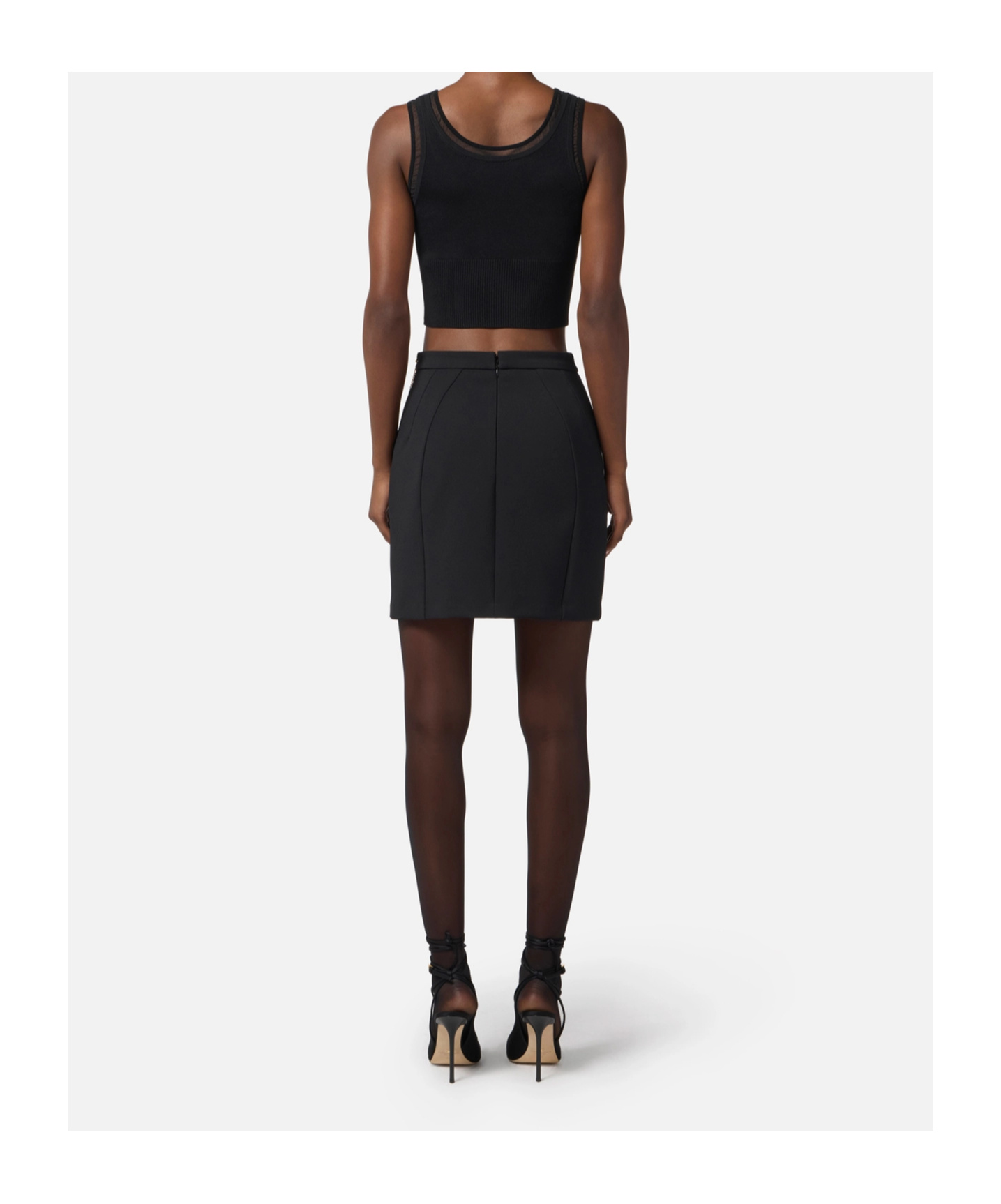 Elisabetta Franchi Black Skirt With Metallic Pendant And Patch Pockets In Fabric Woman In Black