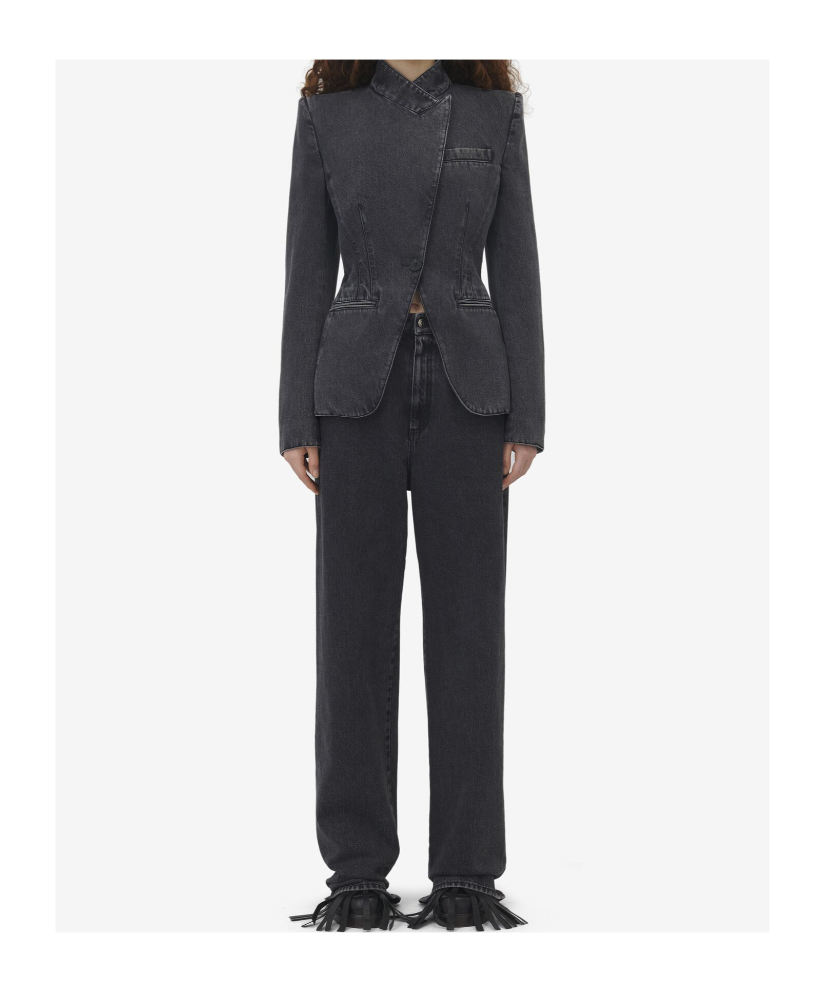 Alexander Mcqueen Twisted Stitching Denim Jacket In Black