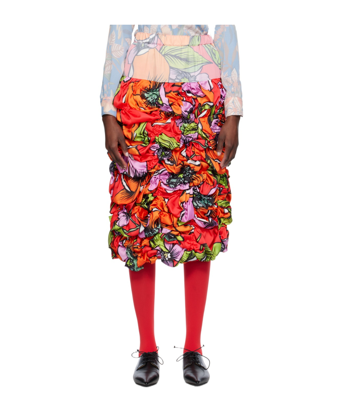 Comme Des Garçons Multicolor Floral Midi Skirt In Multicolor