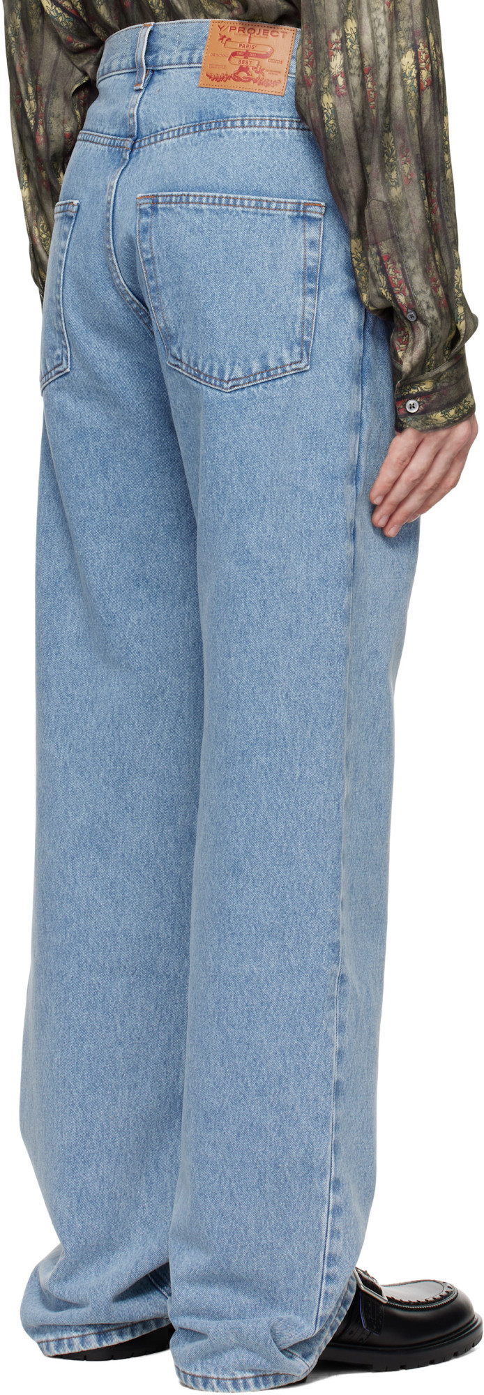 Y/project Denim Cutout High Rise Wide Jeans In Blue