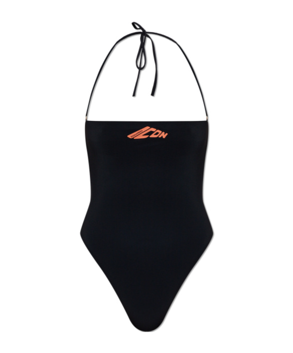 Dsquared2 Logo-print Halterneck Swimsuit In Black