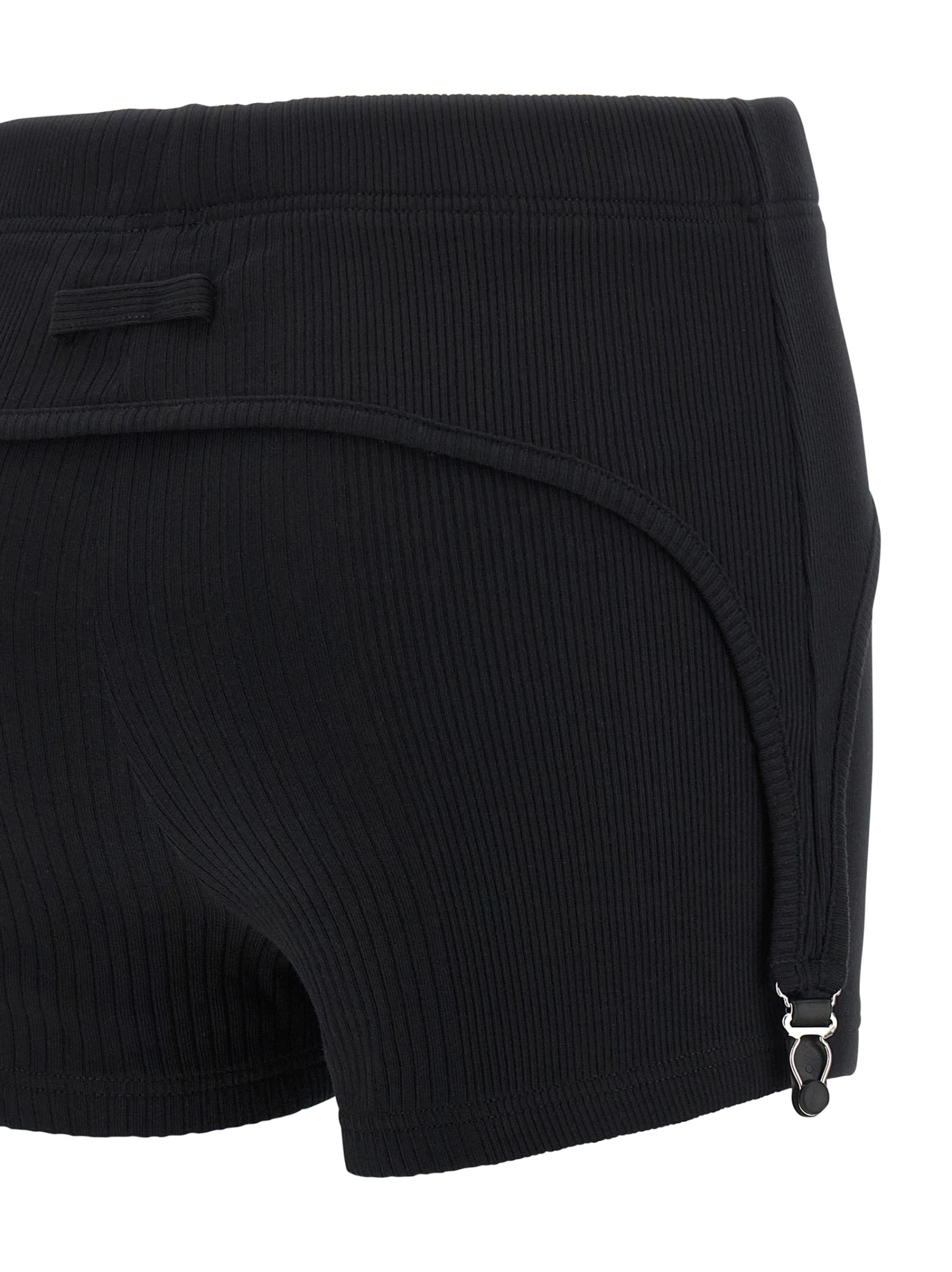 Jean Paul Gaultier Cotton Ribbed Mini Short With Lingerie Garter Clothing In Black