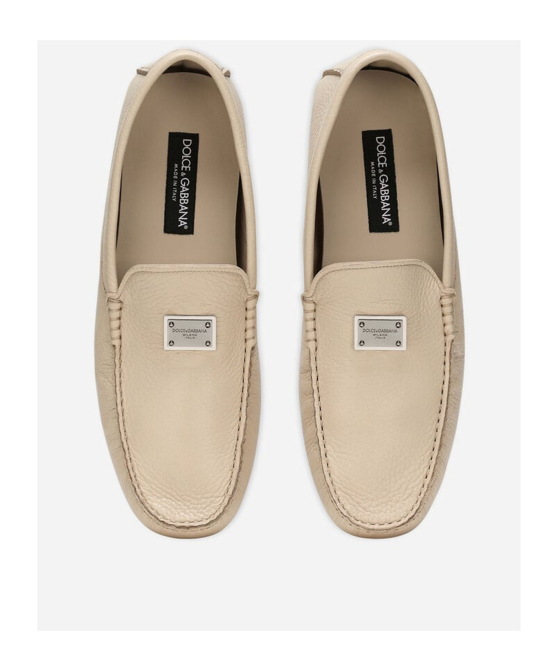 Dolce & Gabbana Logo-plaque Leather Loafers In Neutral