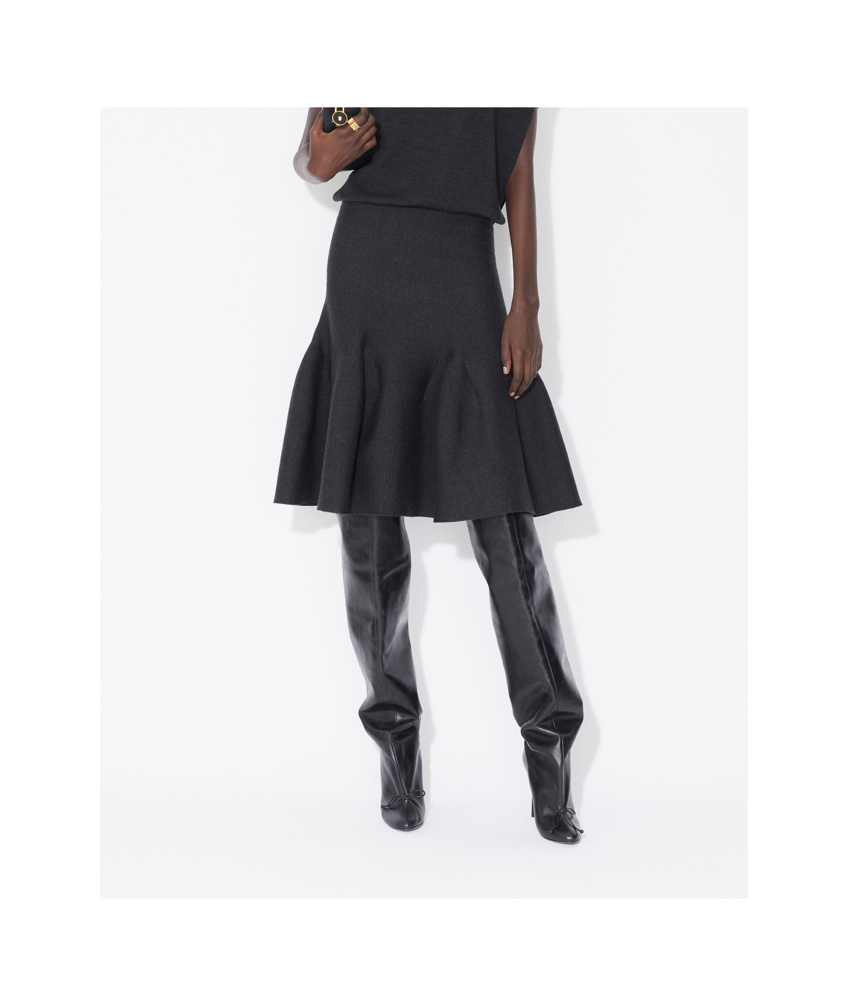 Alaïa Pleated Knitted Cashmere And Wool-blend Midi Skirt In Black