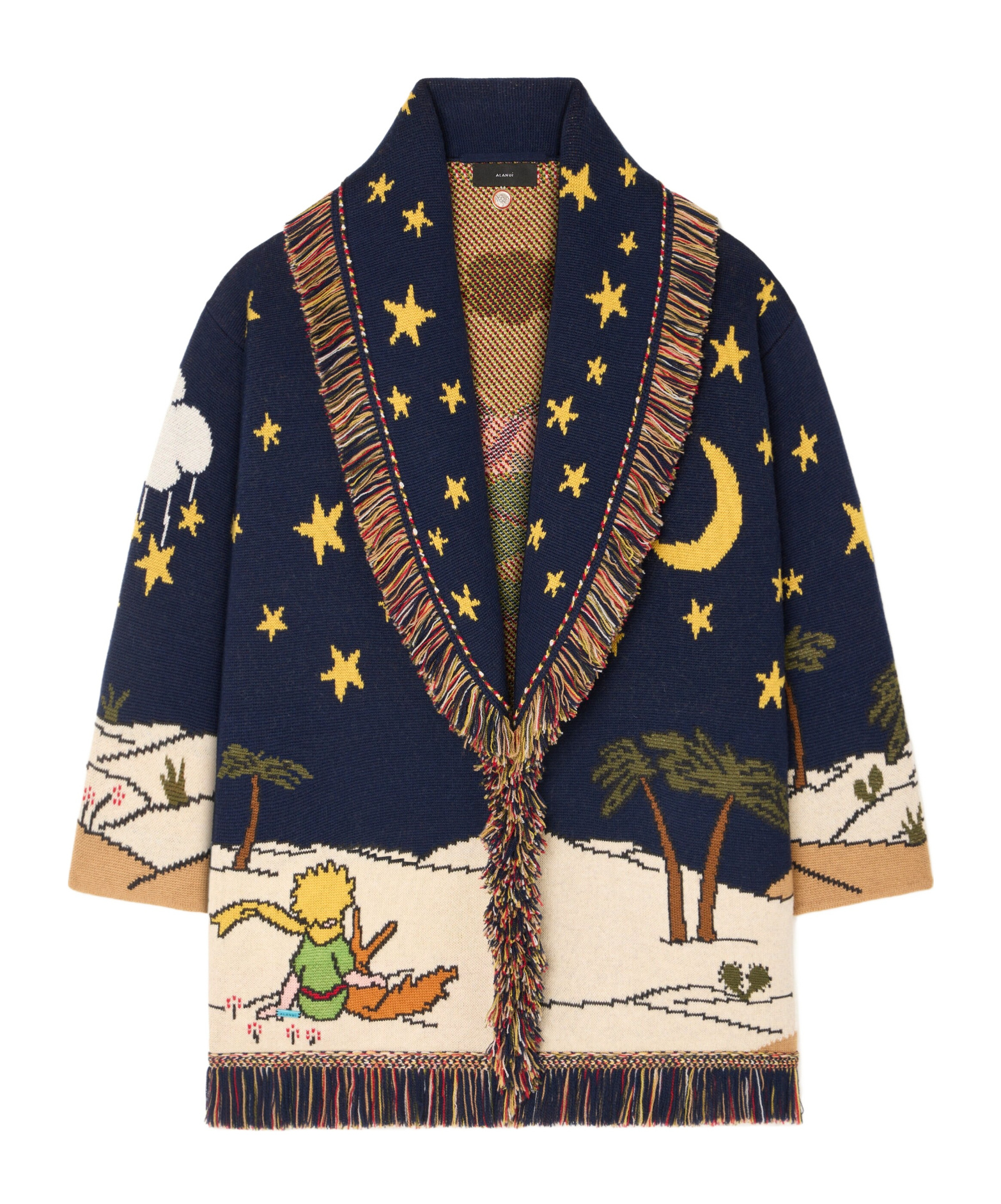 Alanui The Little Prince Long Cardigan With Fringe In Blue