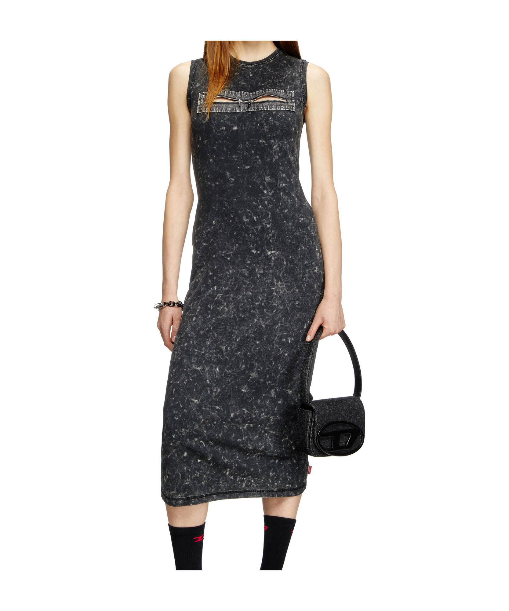 Diesel Twin-double-pouch Embossed-leather Shoulder Bag In Black