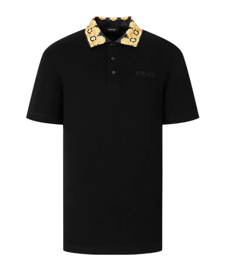 Versace Embroidered Cotton Polo Shirt In Black