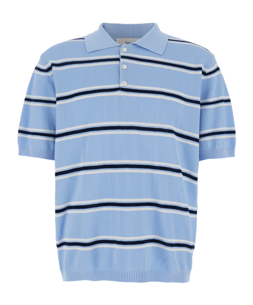 Dunst Light Blue Polo Shirt With All-over Striped Motif And Ribbed Edges