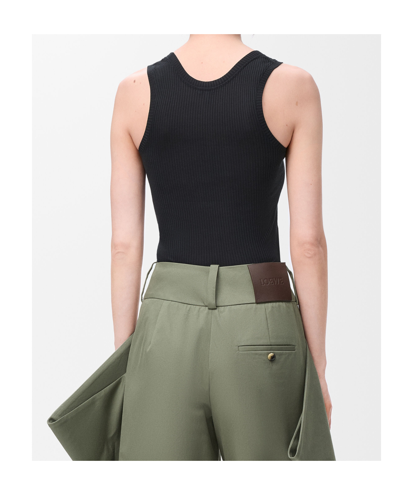 Loewe Anagram Embroidered Ribbed Silk-jersey Tank In Black