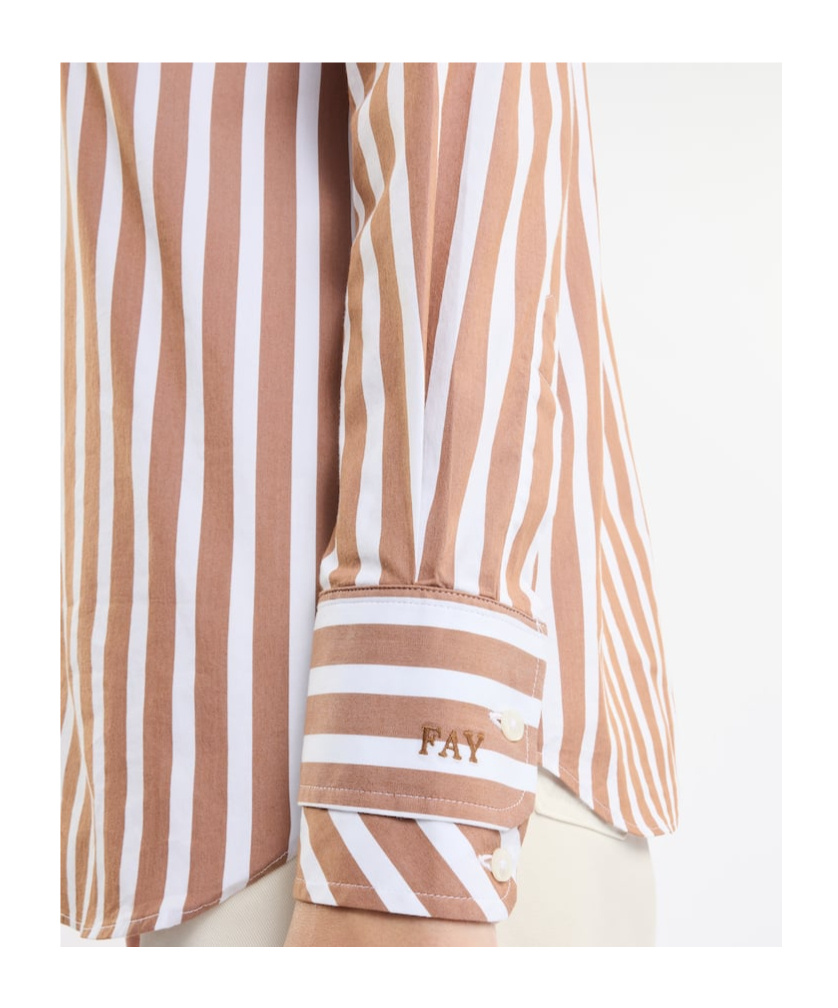 Fay Classic Striped Long-sleeve Shirt With Wing Collar In Brown