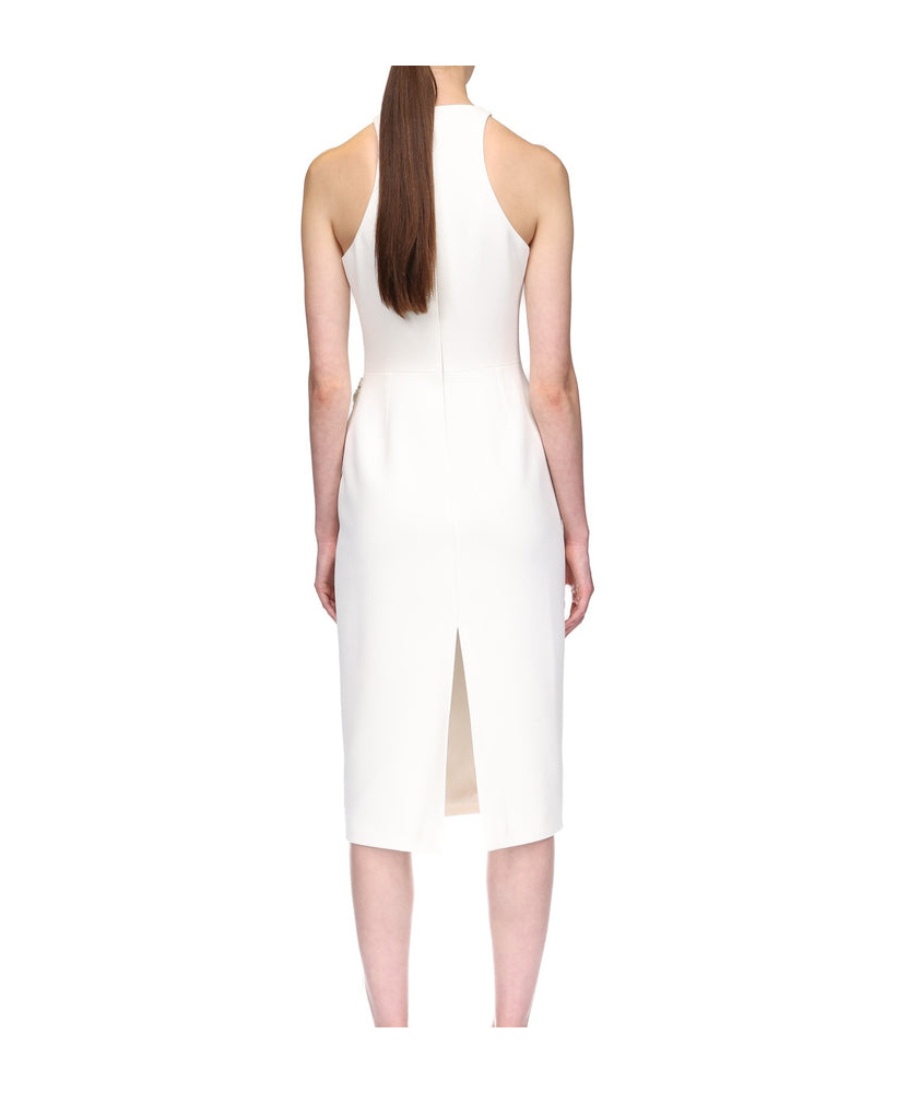 David Koma Crystal Buckle And Drape Detail Midi Dress In White