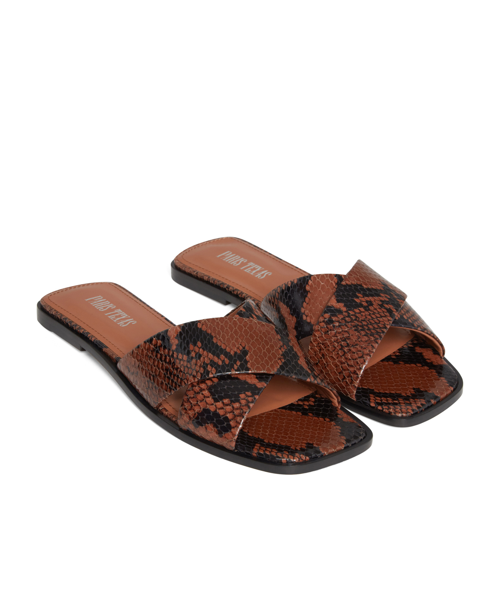 Paris Texas Snakeskin-effect Leather Slides In Brown