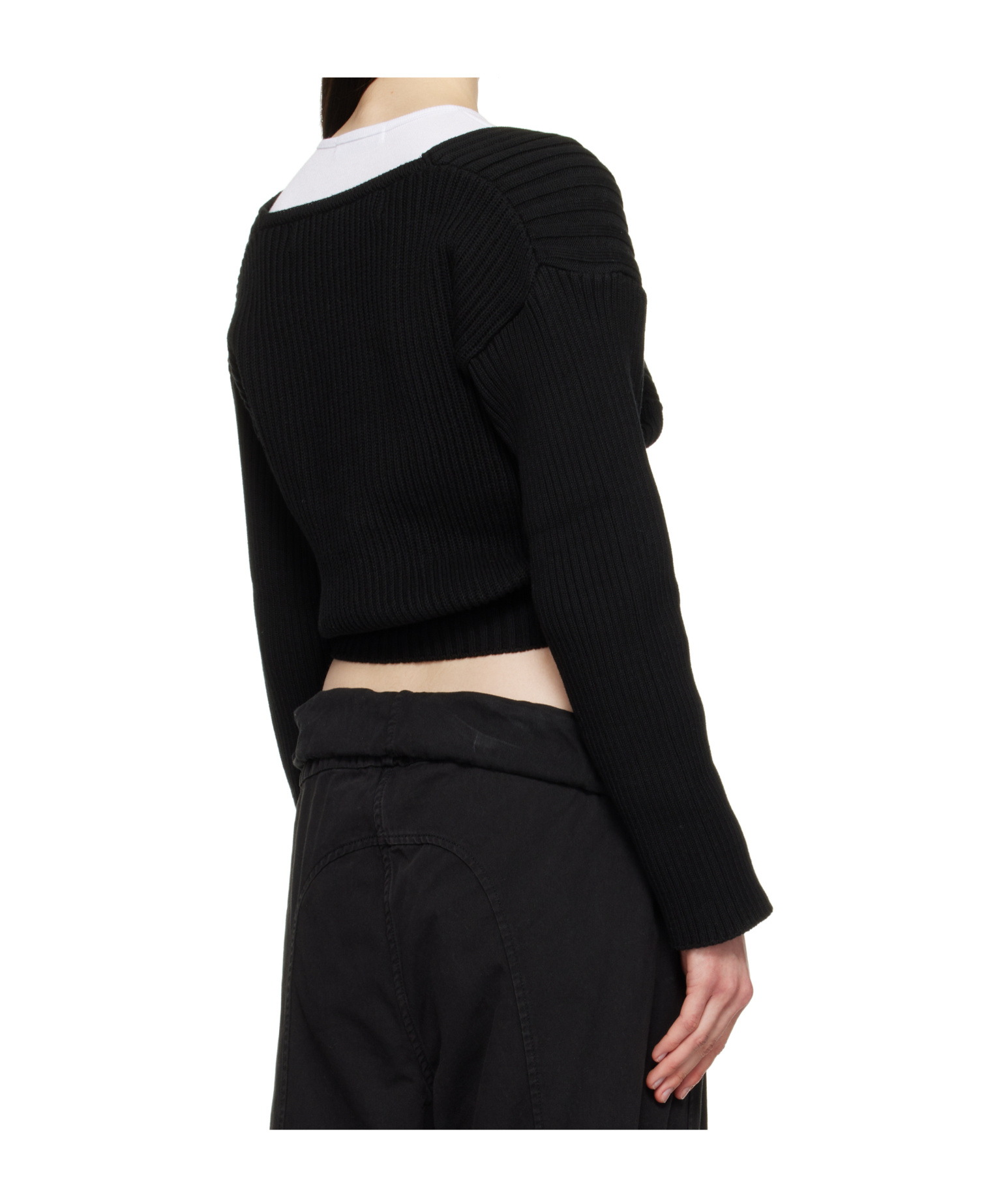 Open Yy Crisscross Ribbed Pullover Sweater In Black