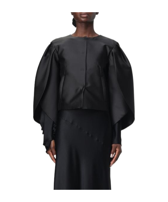 Shop Alberta Ferretti Pleated Casual Jacket In Black