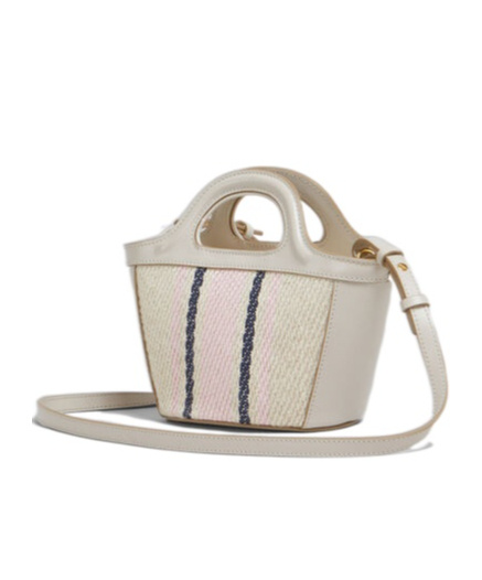 Marni Miniature Gray Leather And Sedge Effect Cloth Bag In Multicolor