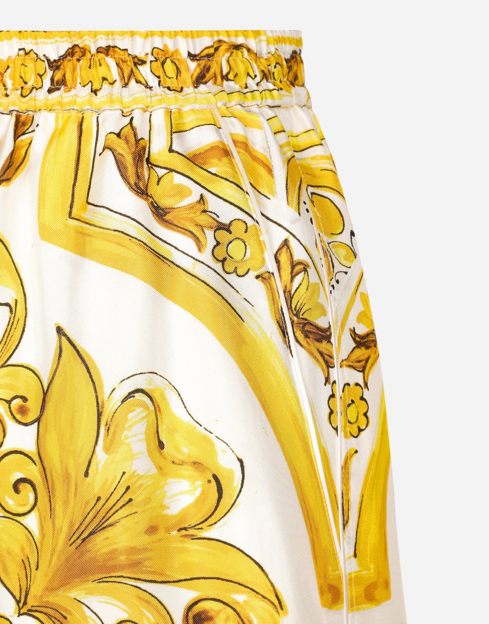 Dolce & Gabbana Majolica Print Silk Pajama Shorts In Yellow