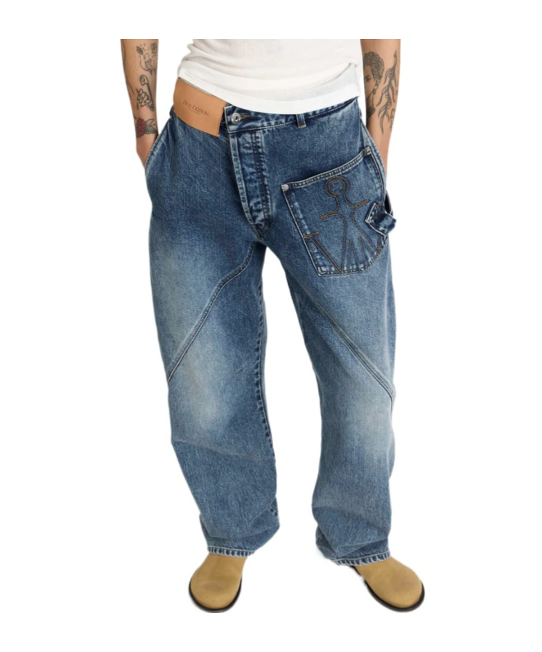 Jw Anderson Womens Twisted Workwear Jeans In Mid Blue