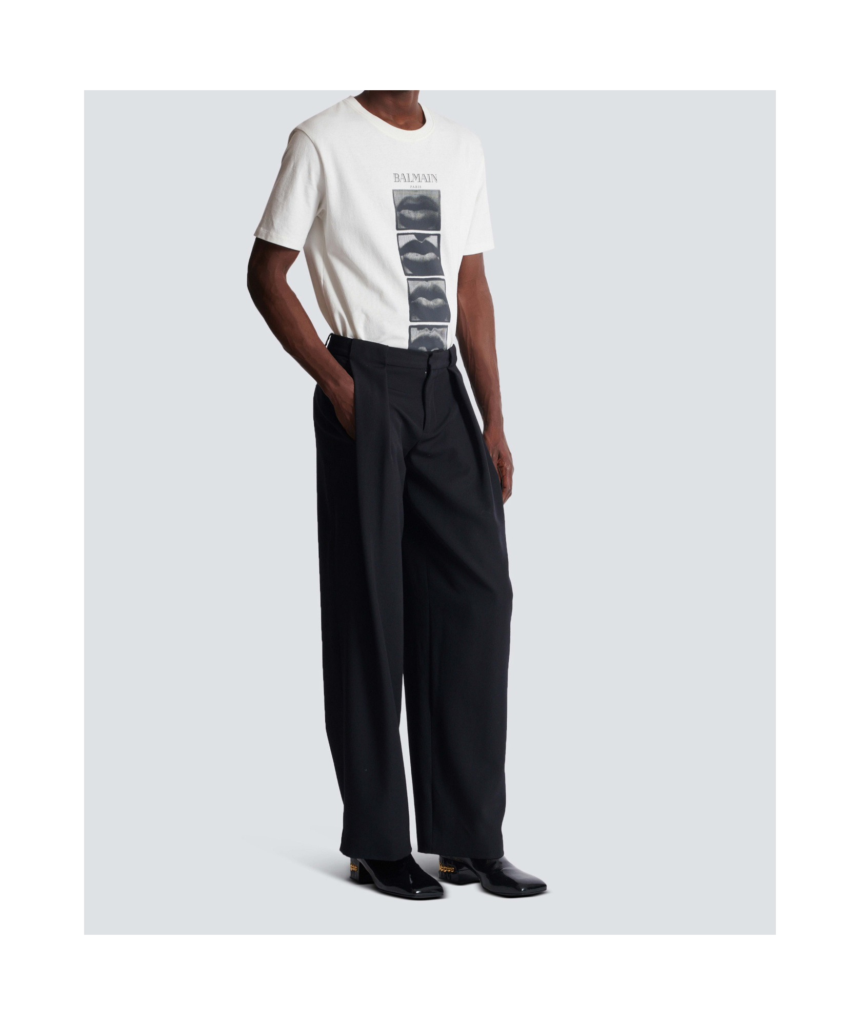 Balmain Straight Leg Pleated Pants With Pockets And Belt Loops In Black