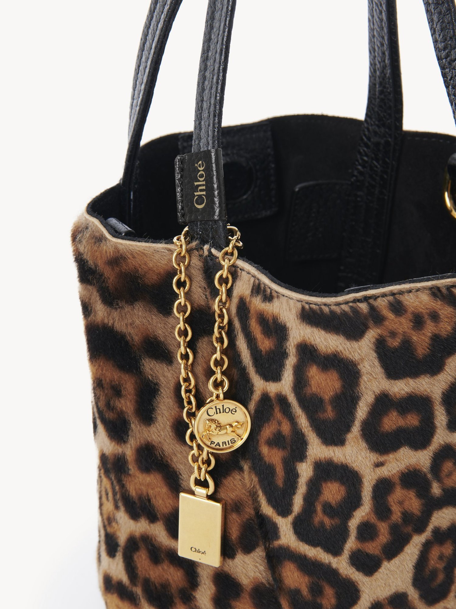 Chloé Small Chloe Spin Tote Bag In Leopard-print Shearling