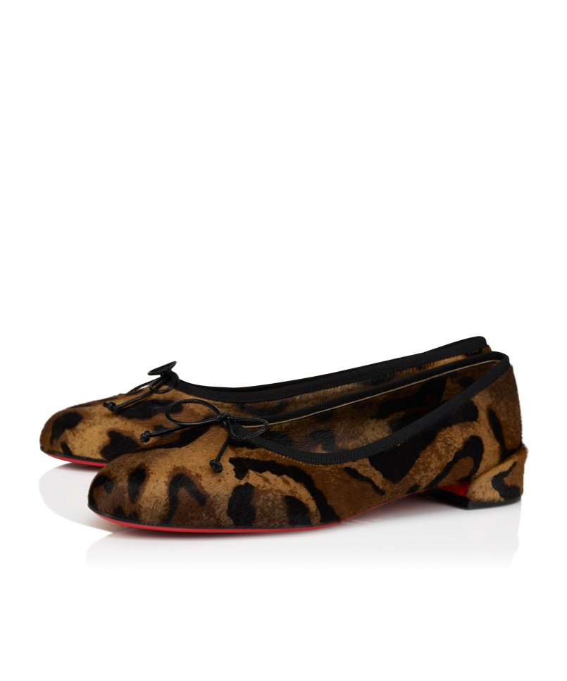 Christian Louboutin Sweetie Jane Leopard Calf Hair Red Sole Ballerina Flats In Brown
