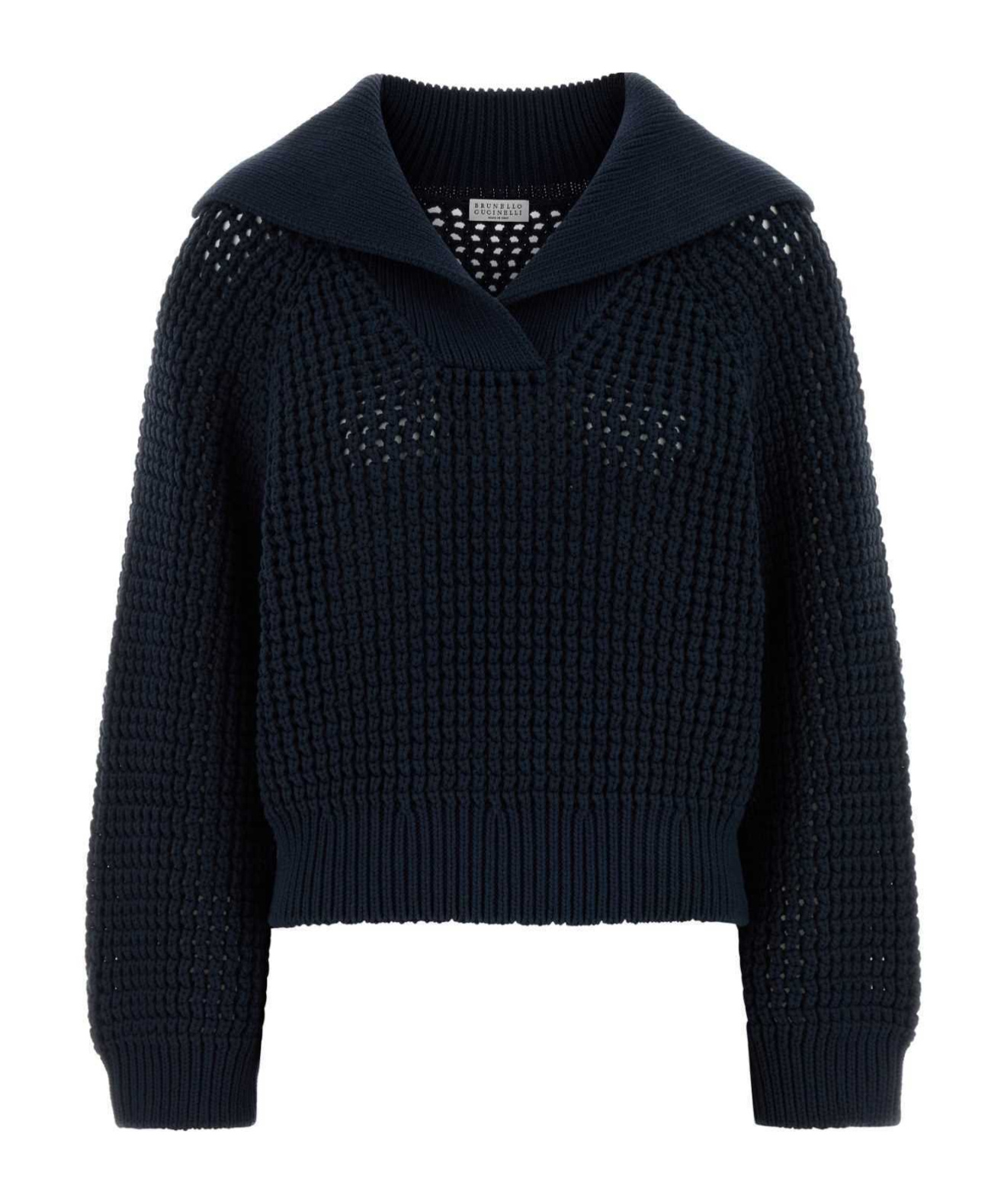 Brunello Cucinelli Long-sleeved Knitted Sweater In Blue