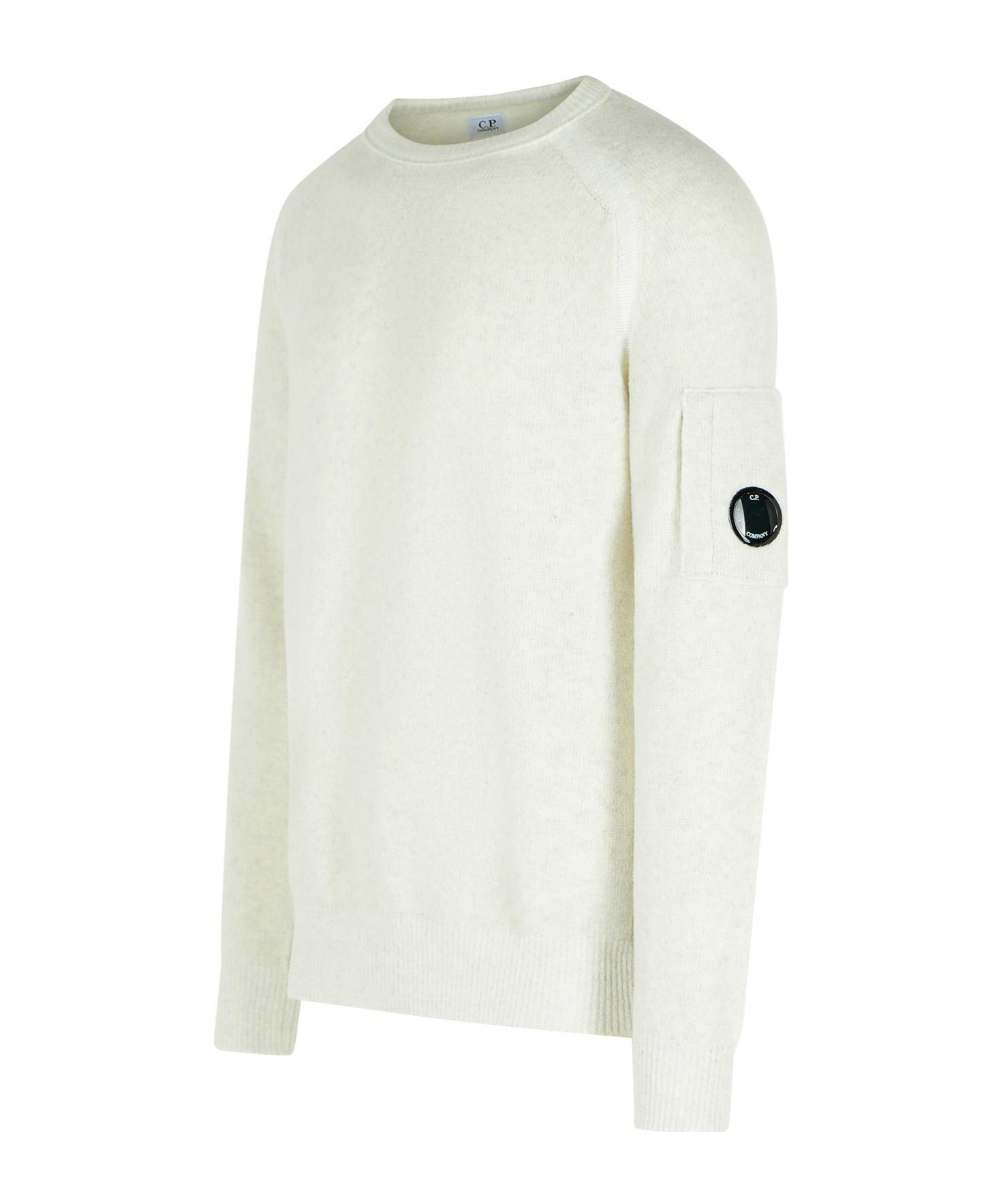 C.p. Company Wool Blend Sweater Sleeve Pocket In White