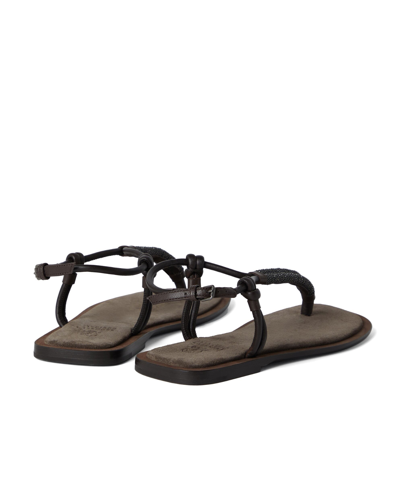 Brunello Cucinelli Monili-chain Leather Sandals In Black