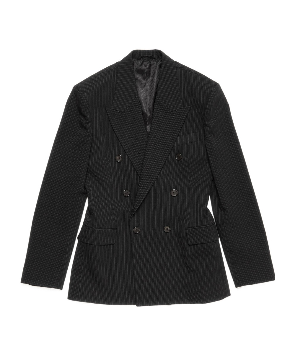 Acne Studios Double-breasted Black Blazer With Pinstripe Pattern In Black