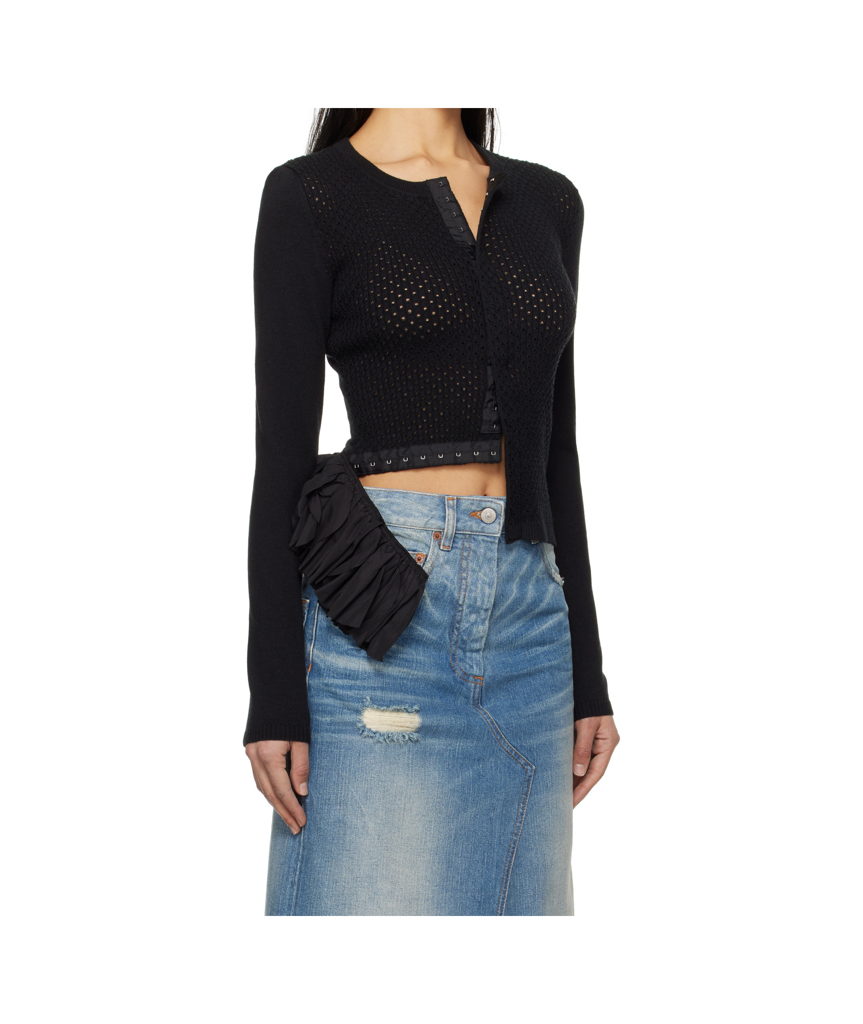 Shop Mm6 Maison Margiela Pointelle-knit Cardigan In Black