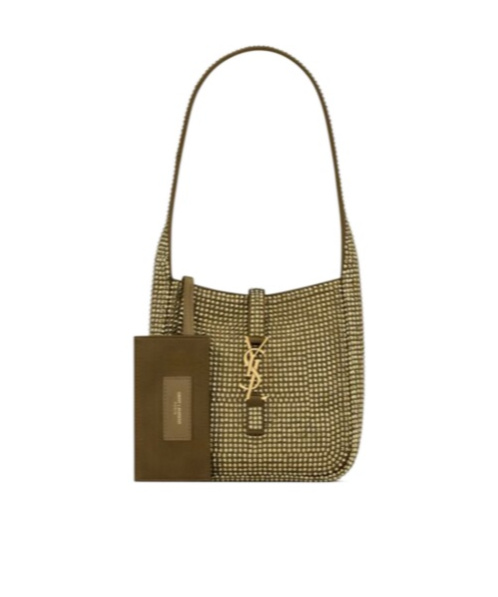 Saint Laurent Le 5 À 7 Supple Baby In Silk Satin And Crystals In Green