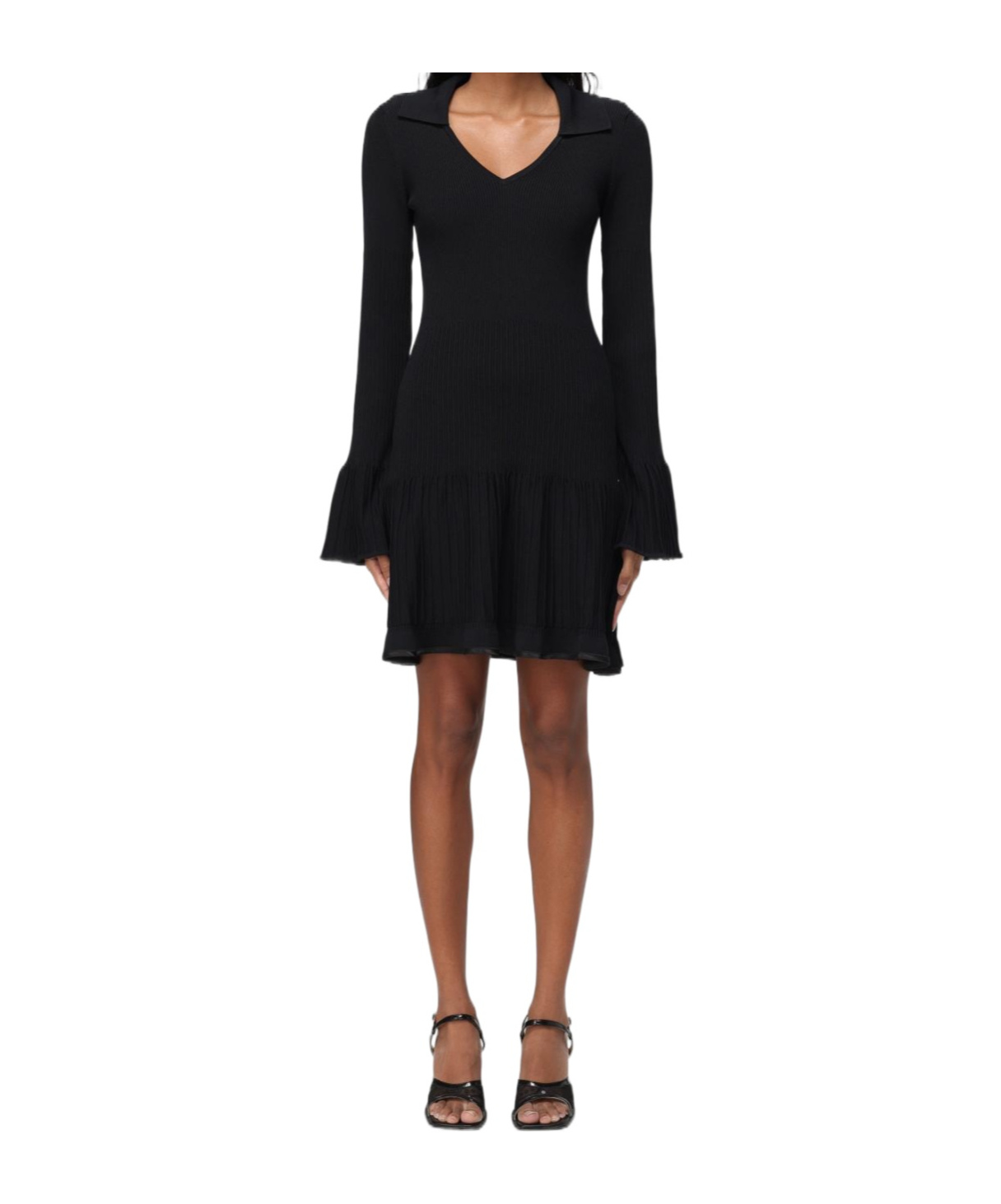 Liu •jo V-neck Flared Mini Dress In Black
