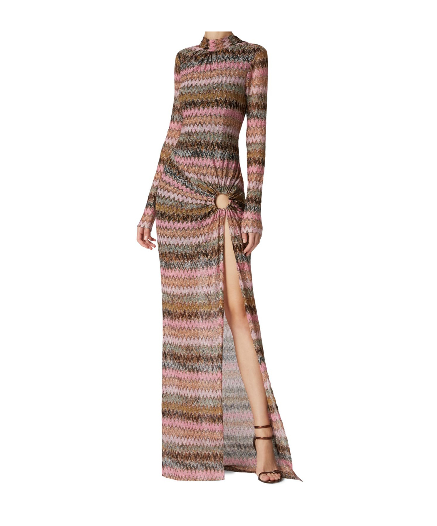 Shop Missoni Long Sleeve Dress In Brown