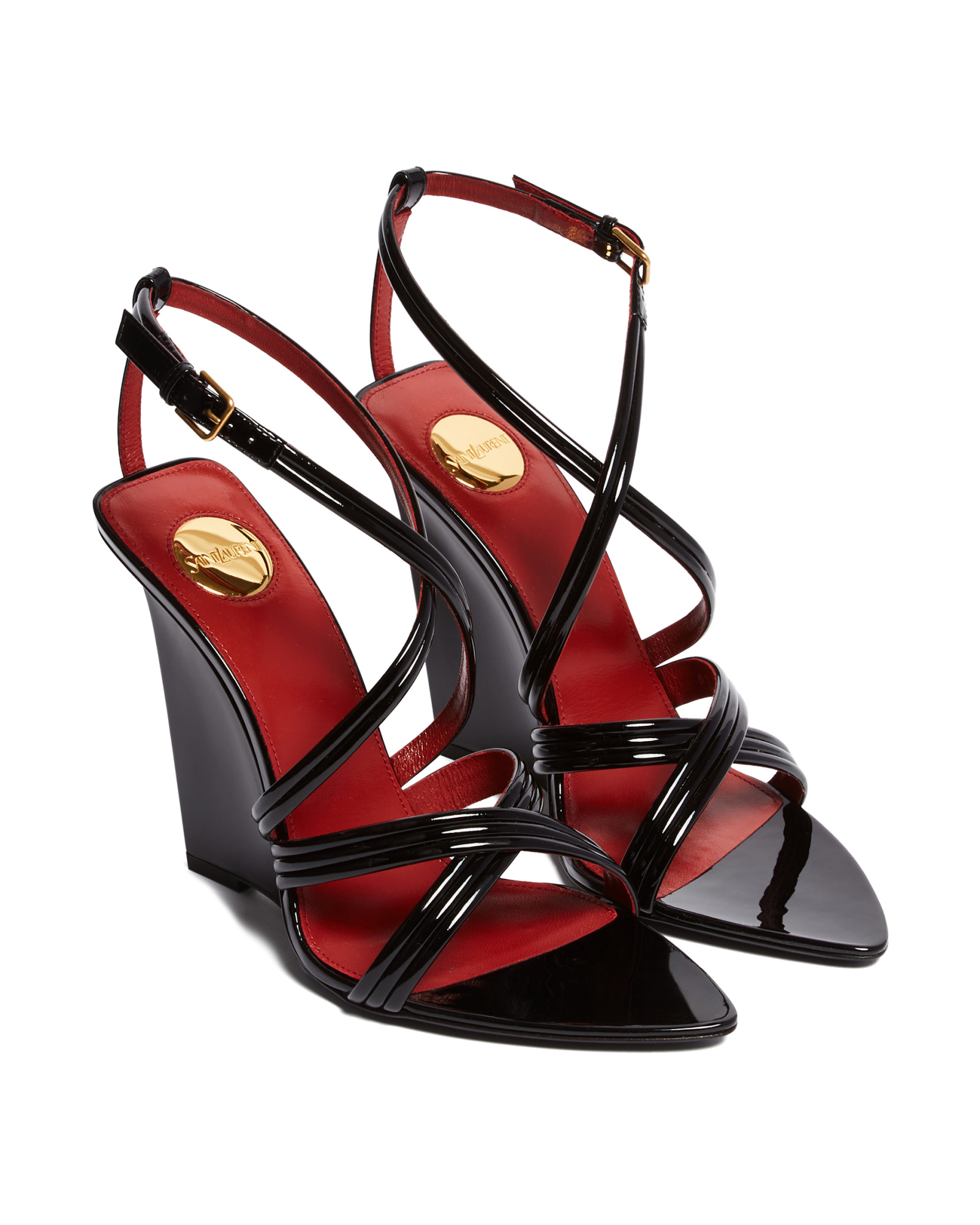 SAINT LAURENT OPEN TOE WEDGE SANDALS