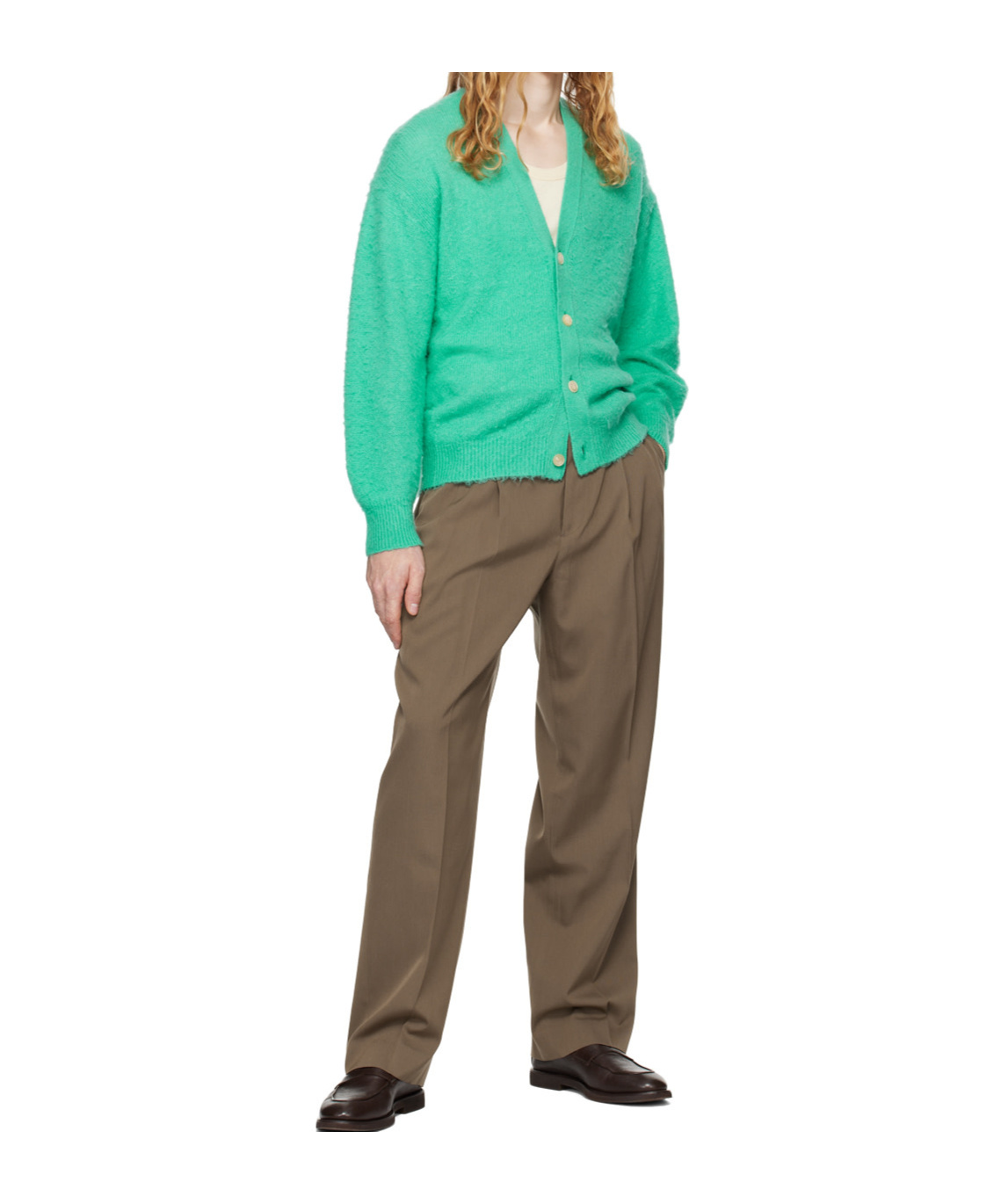 Auralee Long-sleeved Knitted Cardigan In Green