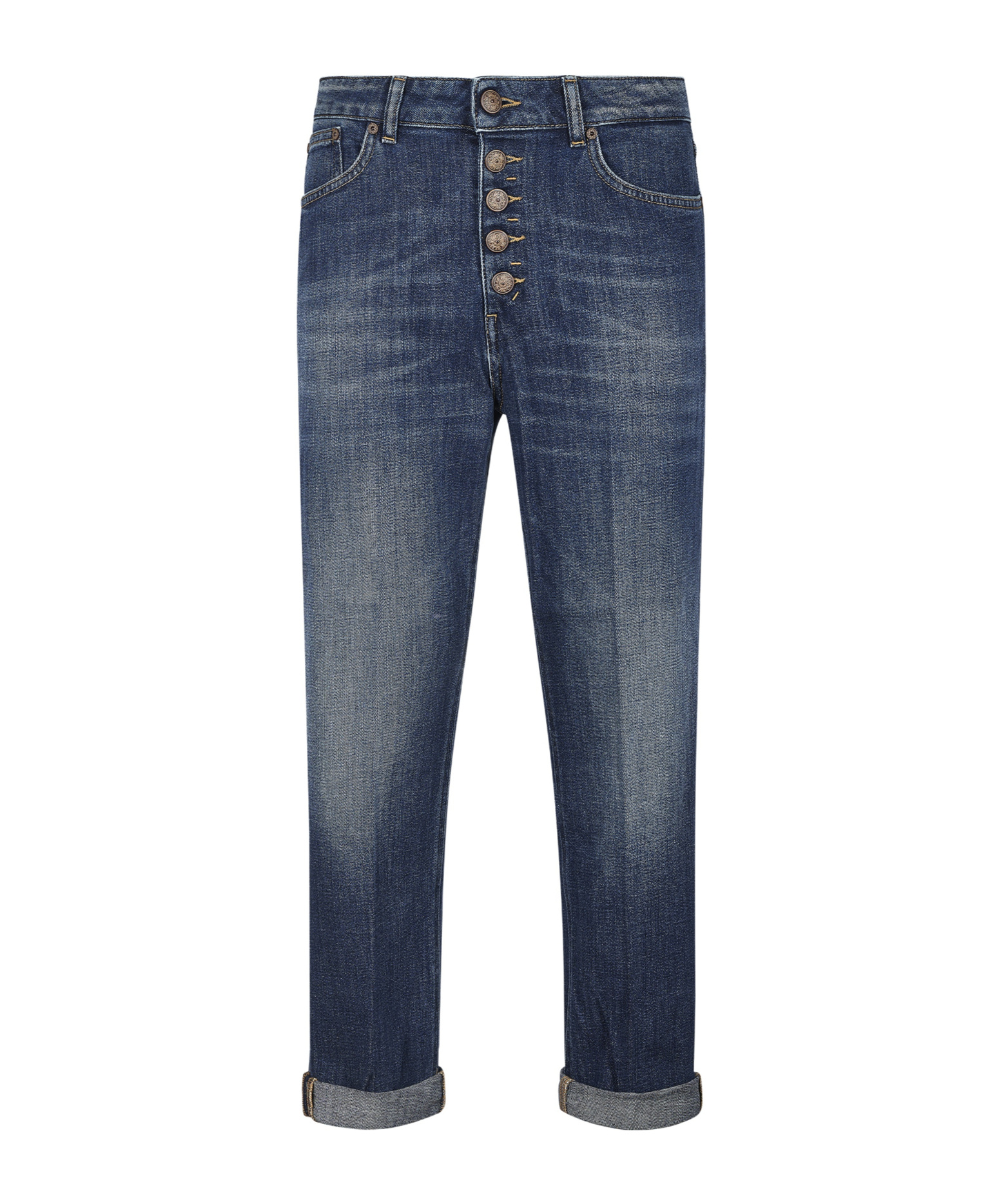 Dondup High-waisted Denim Trousers With Vintage Finish In Blue