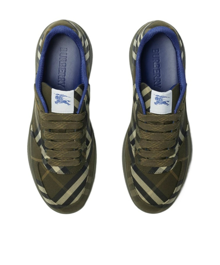 Burberry Checked Terrace Lace-up Sneakers In Green
