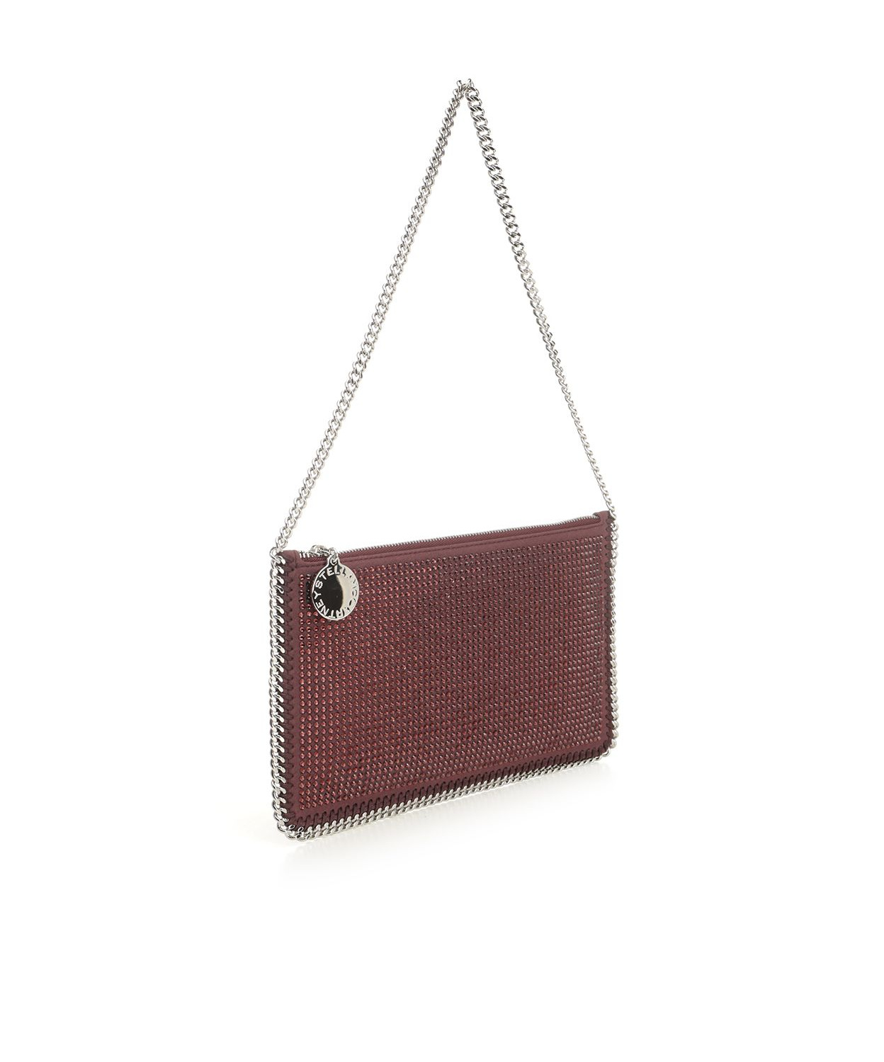 Stella Mccartney Falabella Pochette Accessoire Crystal Hotfix On Alter Suede Shoulder Bags Bordeaux