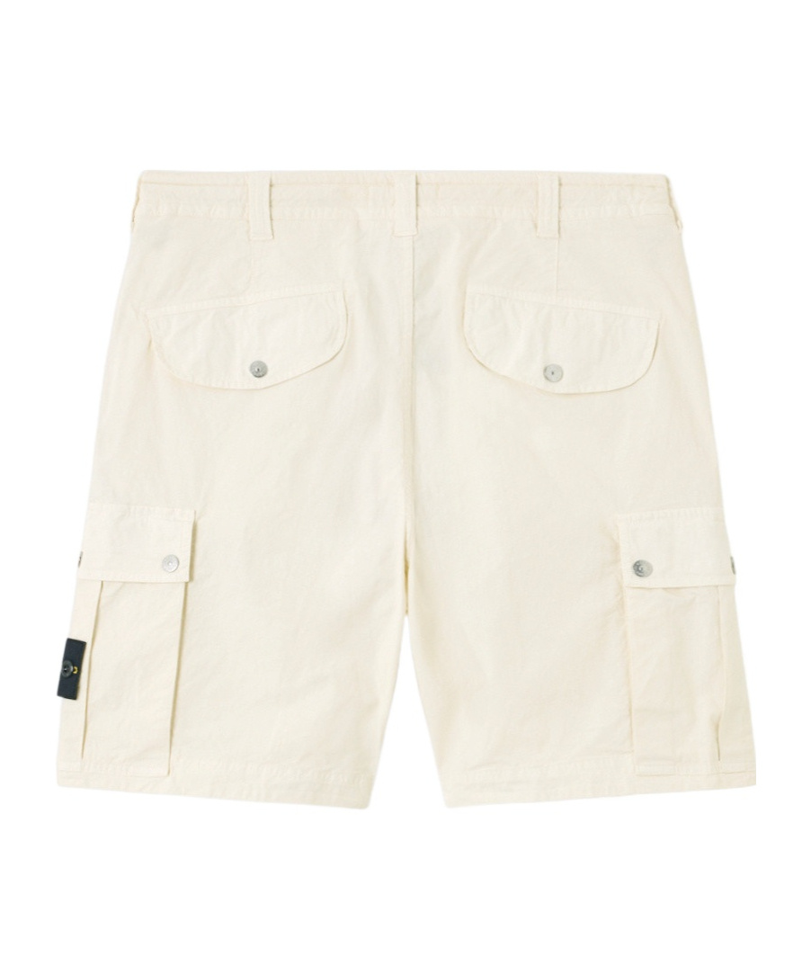 Stone Island Comfort Fit Cargo Bermuda Shorts With Elasticated Waistband In Ivory