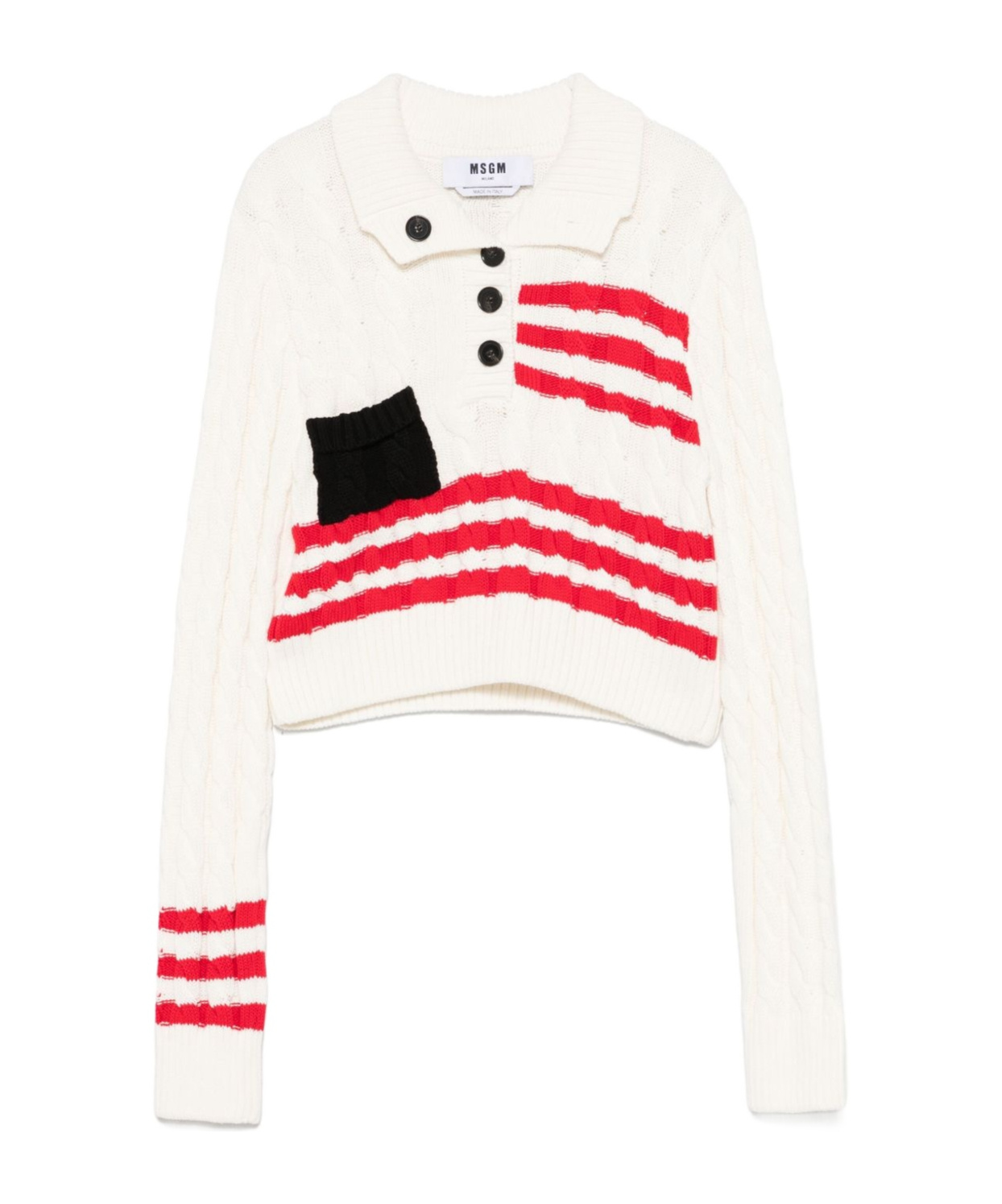 Msgm Crew Neck Cotton Sweater With Button Detailing In White