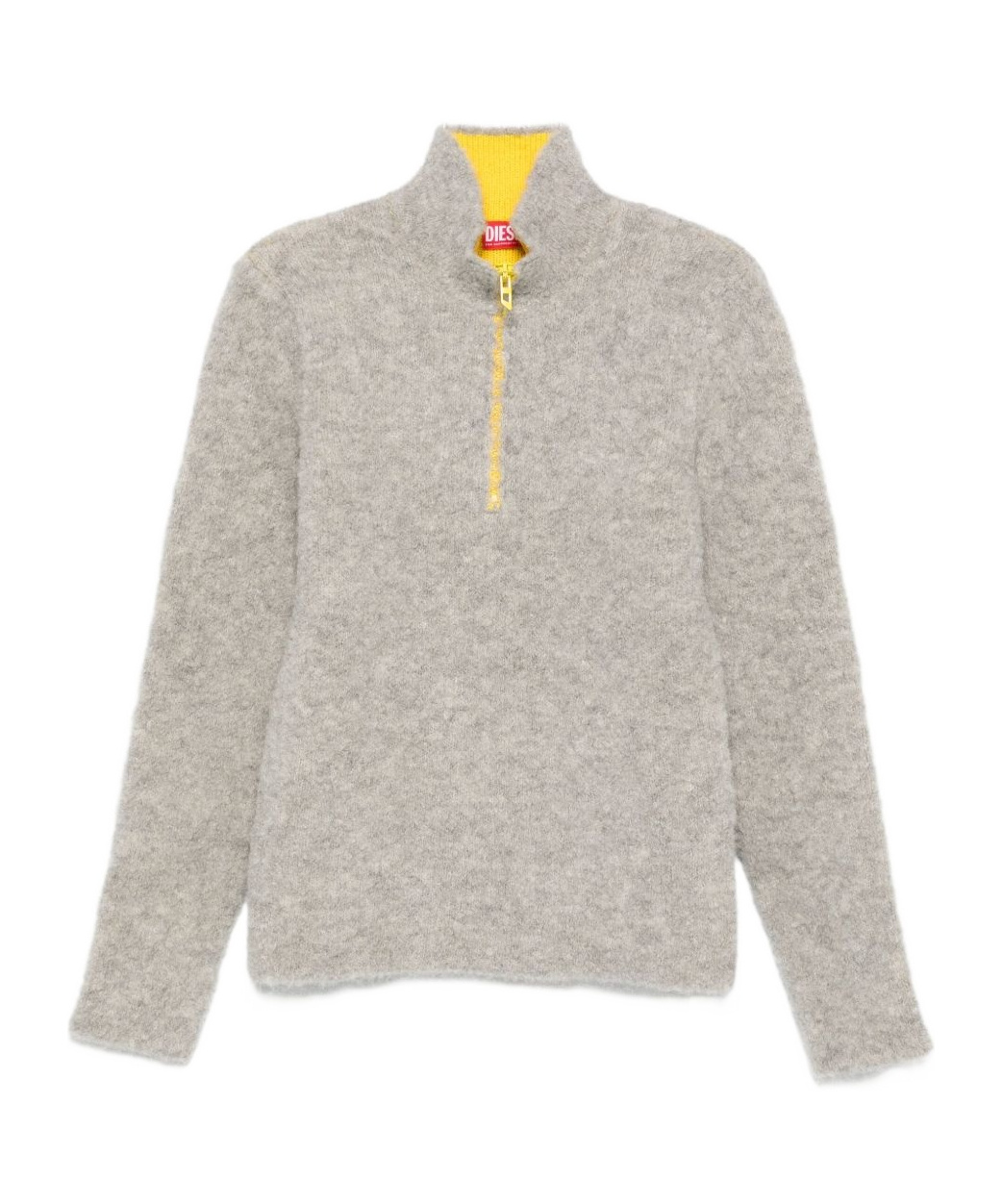 Diesel High Collar Textured Knitwear Zipper In Brown