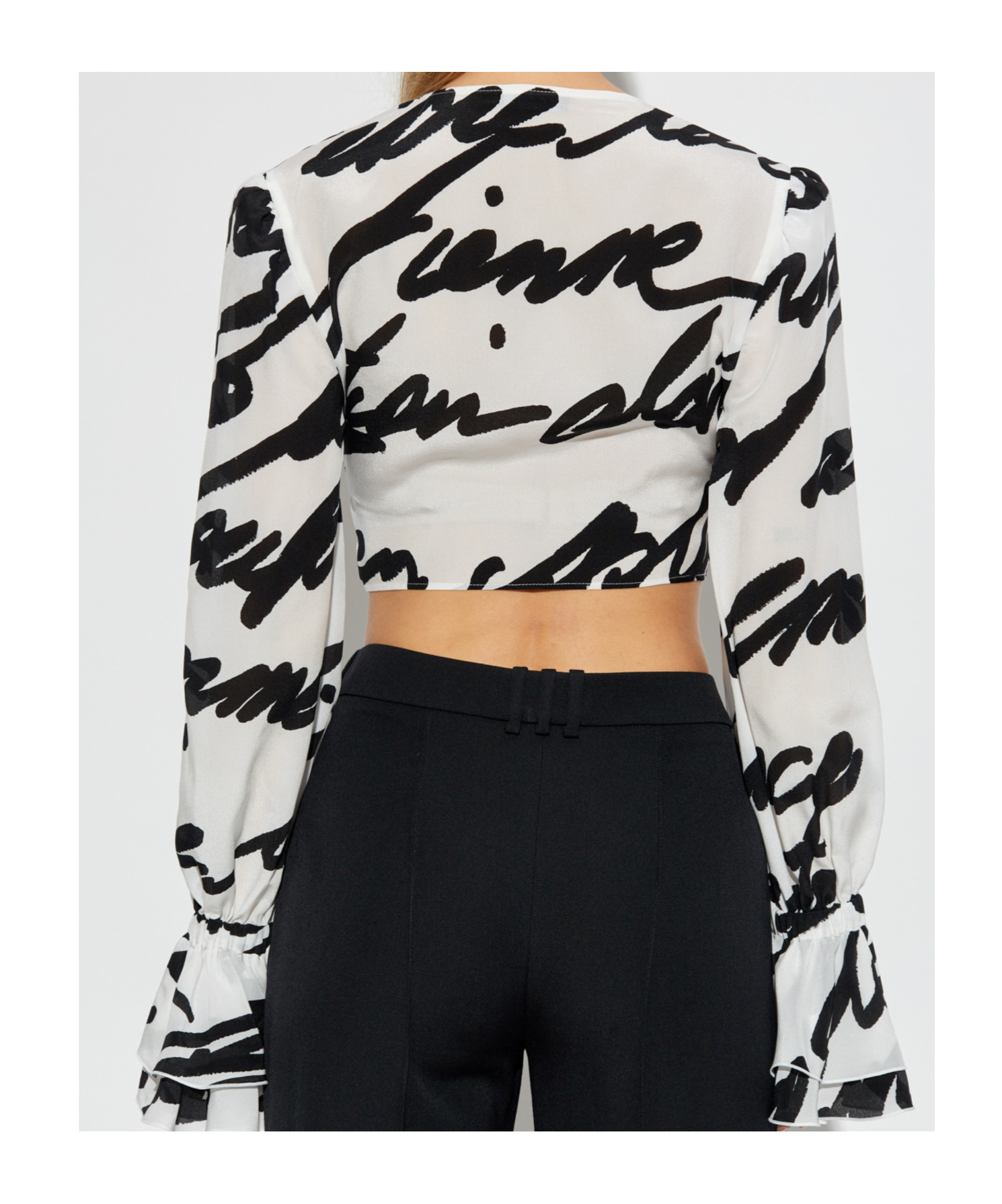 Balmain Love Letter Print Silk Cropped Top In White