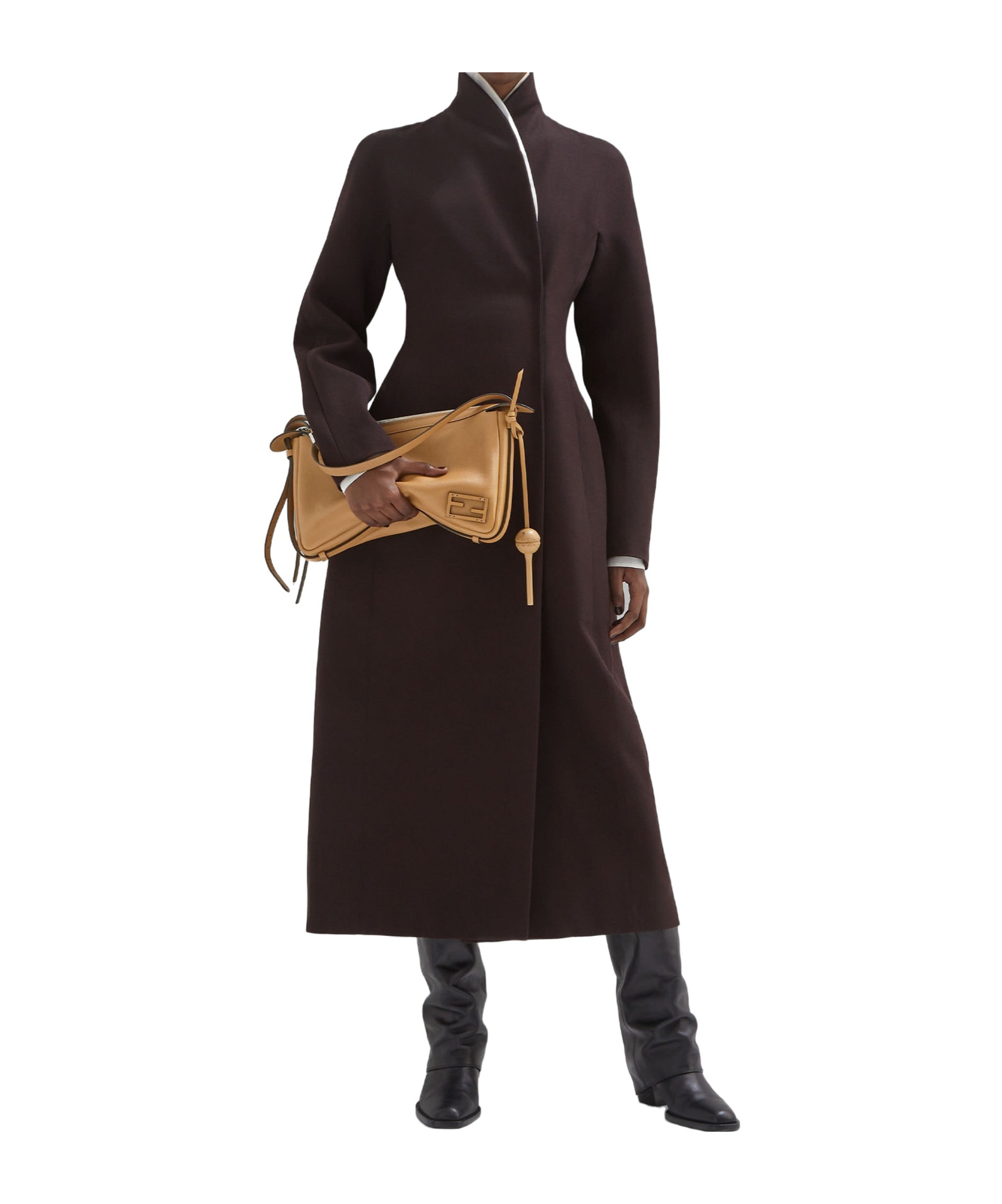 Fendi Grain Wool Coat In Black