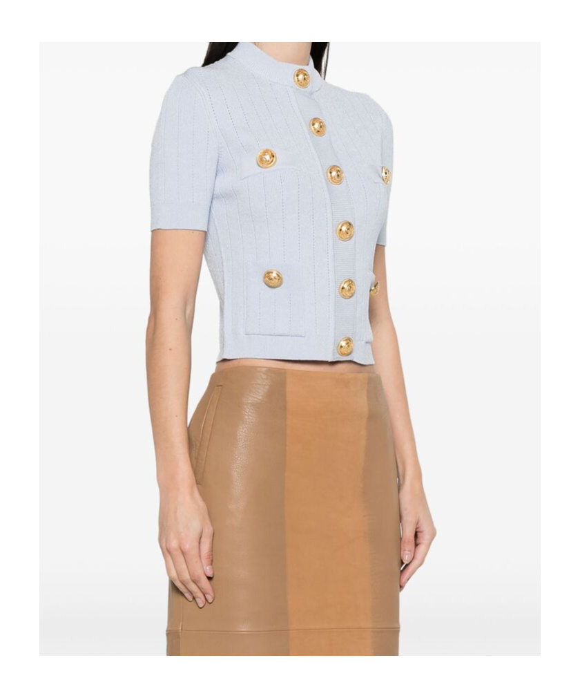 Shop Balmain 4-pocket Knitted Cardigan In White