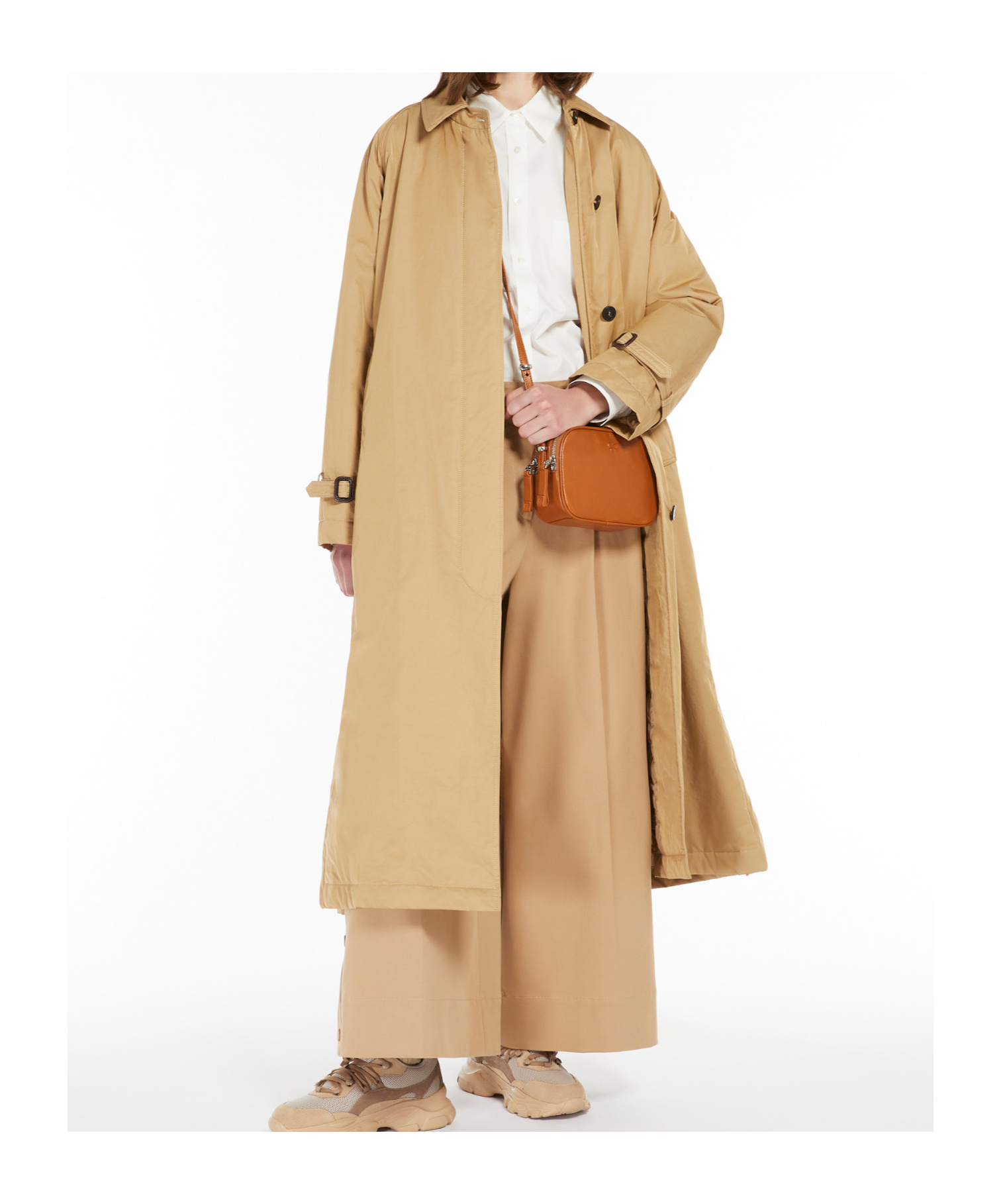 Shop Weekend Max Mara Belted Long-sleeved Coat In Nude