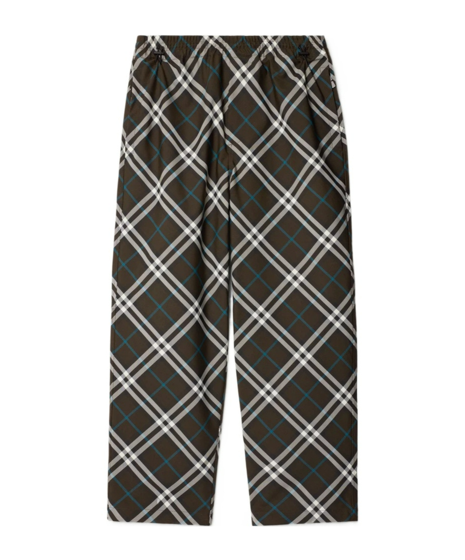 Burberry Nylon Trouser With Check Print In Black